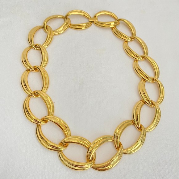 Napier Necklace F90 Vintage Chunky Choker Gold Tone Oversized Curb Links - Picture 2 of 11